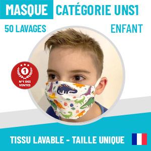 Masque tissu Blanc Réutilisable - 20 Lavages - UNS1- Lot de 100